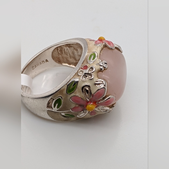 David Sigal Sterling Silver Rose Quartz Enamel Ring - Picture 5 of 6